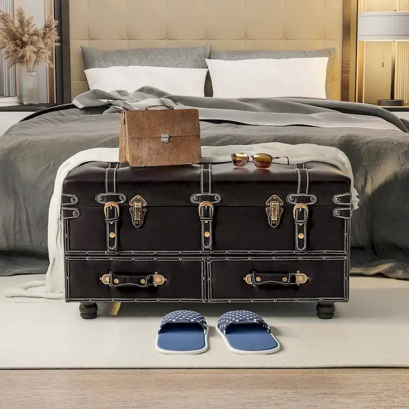 Banc ottoman de rangement vintage COZAYH, coffre avec fermeture à loquet et boucle pour chambre, dressing, rangement décoratif