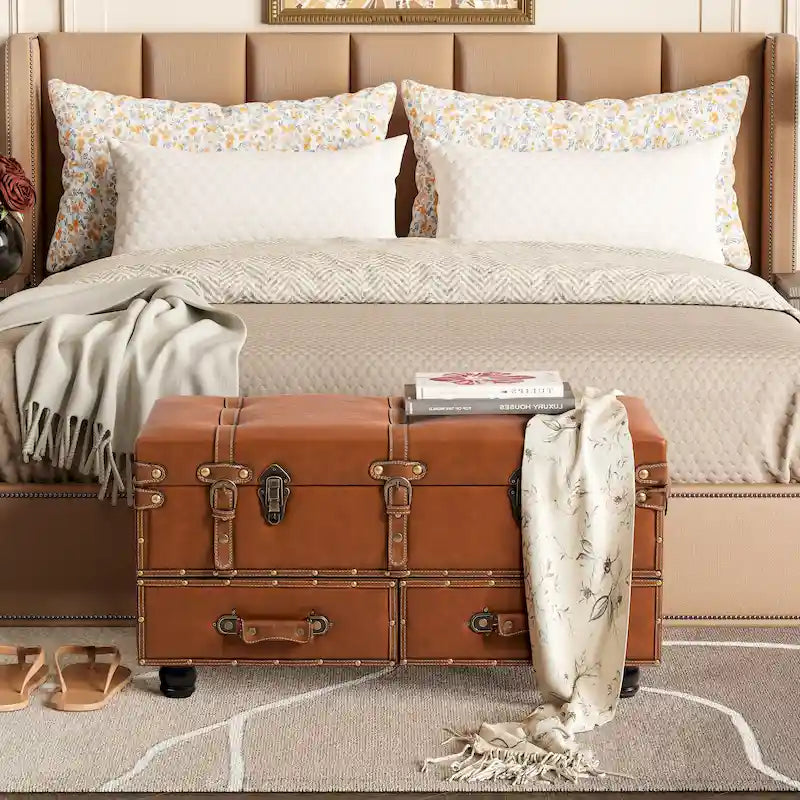 Banc ottoman de rangement vintage COZAYH, coffre avec fermeture à loquet et boucle pour chambre, dressing, rangement décoratif