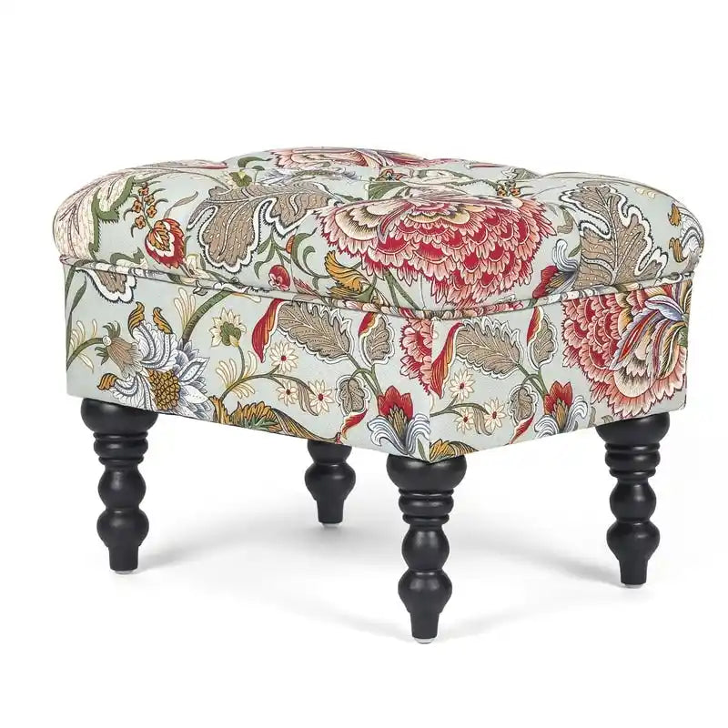Tabouret ottoman Adeco avec repose-pieds capitonné et tissu à motif floral