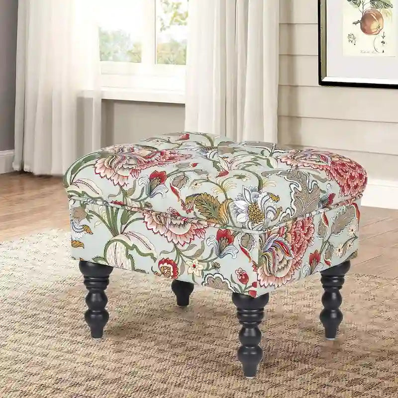 Tabouret ottoman Adeco avec repose-pieds capitonné et tissu à motif floral