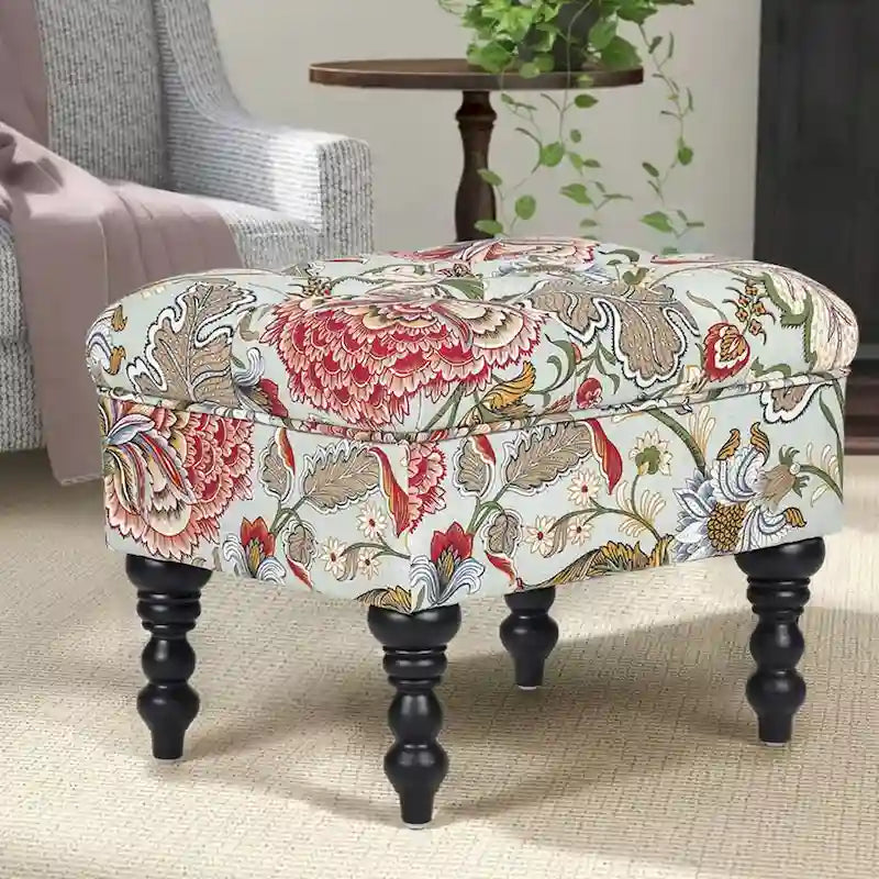 Tabouret ottoman Adeco avec repose-pieds capitonné et tissu à motif floral