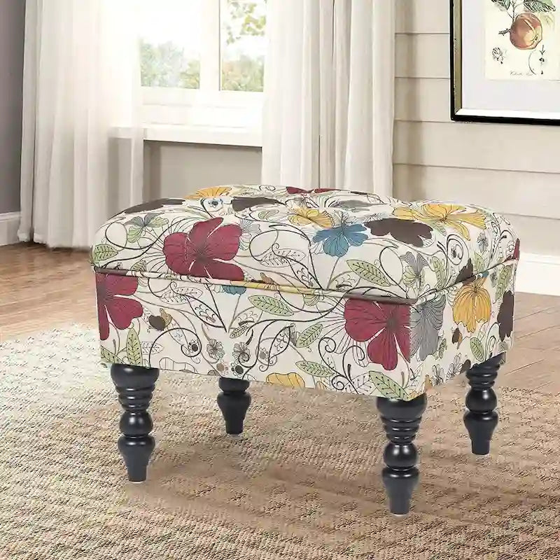 Tabouret ottoman Adeco avec repose-pieds capitonné et tissu à motif floral