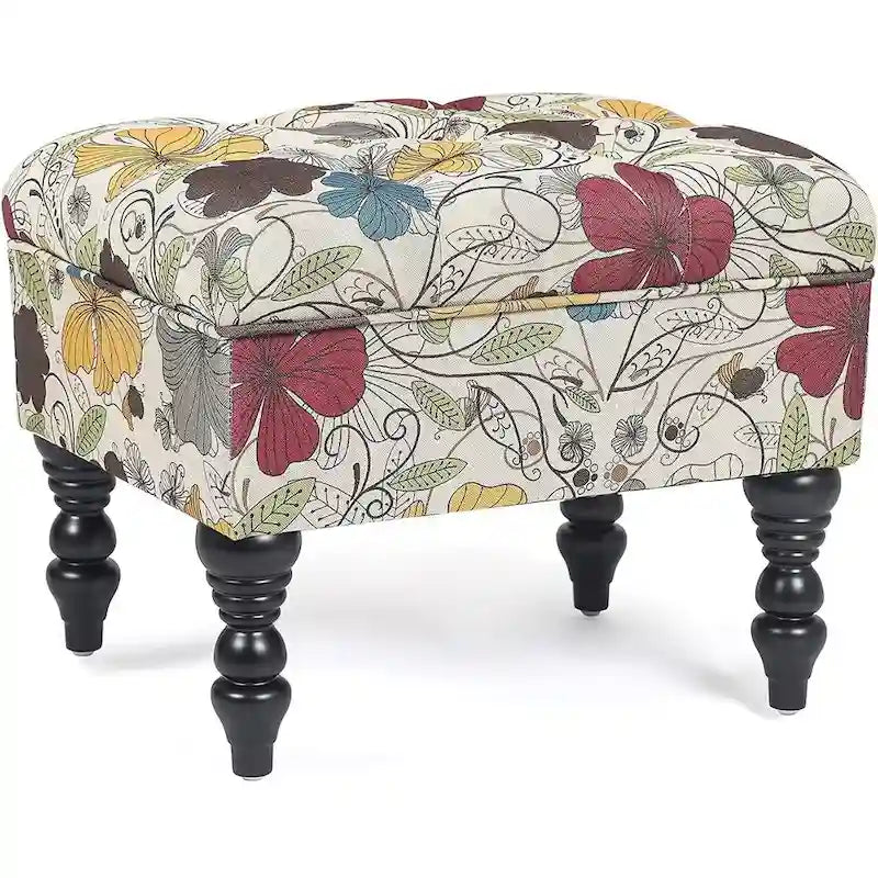 Tabouret ottoman Adeco avec repose-pieds capitonné et tissu à motif floral