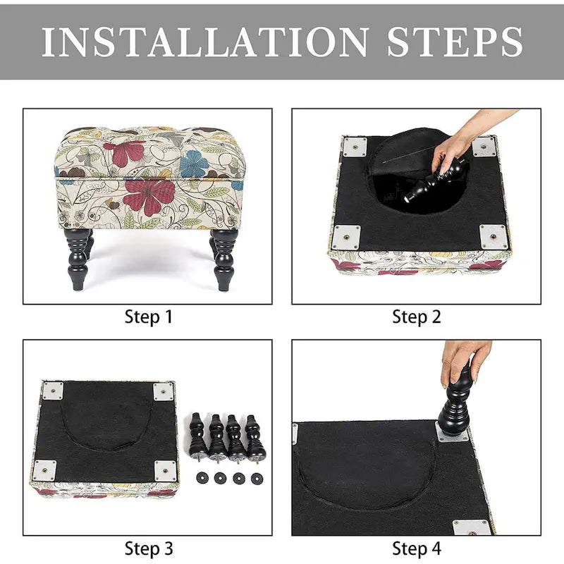 Tabouret ottoman Adeco avec repose-pieds capitonné et tissu à motif floral