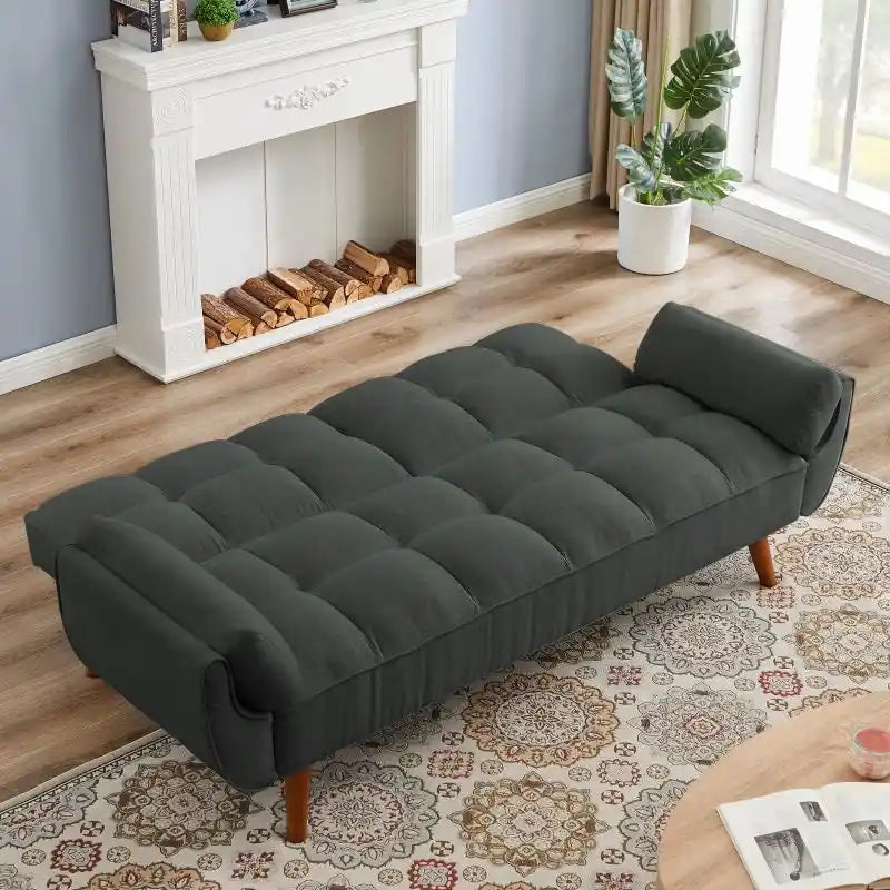 Canapé-lit futon de 191,5 cm (75,39 po), convertible et capitonné, avec dossier inclinable et capitonné.