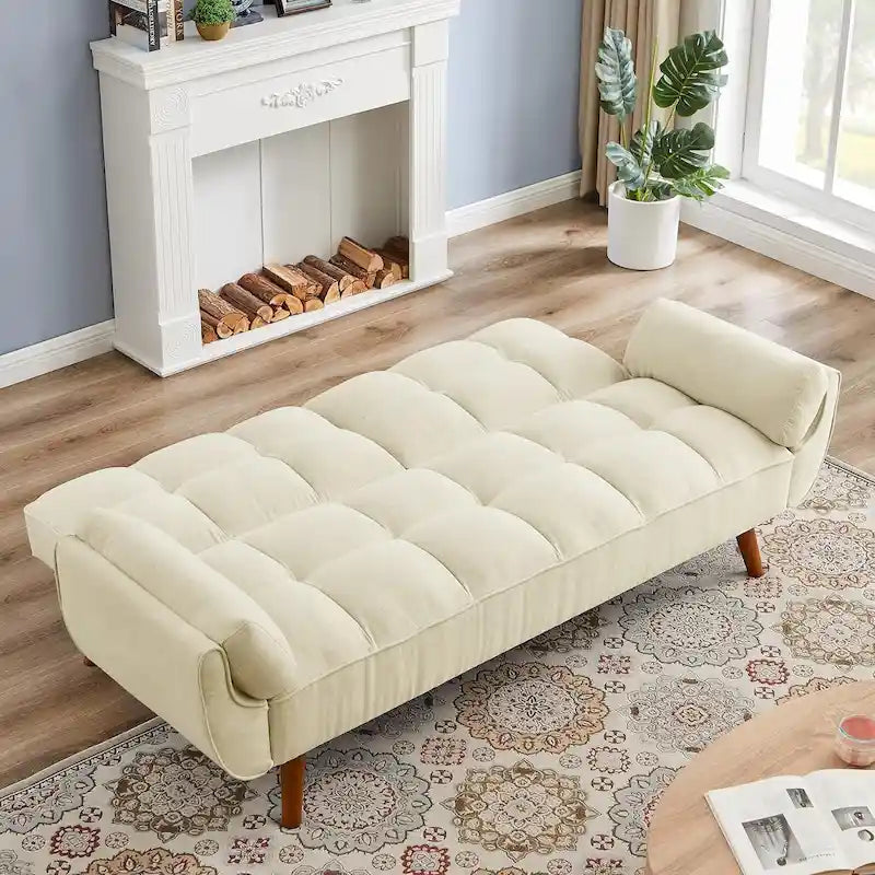 Canapé-lit futon de 191,5 cm (75,39 po), convertible et capitonné, avec dossier inclinable et capitonné.