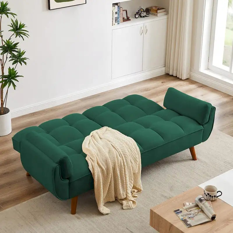 Canapé-lit futon de 191,5 cm (75,39 po), convertible et capitonné, avec dossier inclinable et capitonné.