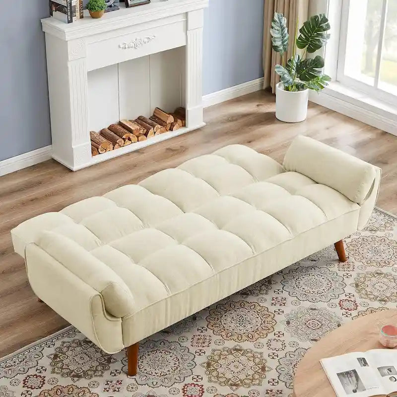 Canapé-lit futon de 191,5 cm (75,39 po), convertible et capitonné, avec dossier inclinable et capitonné.