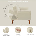 Canapé-lit futon de 191,5 cm (75,39 po), convertible et capitonné, avec dossier inclinable et capitonné.