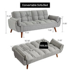 Canapé-lit futon de 191,5 cm (75,39 po), convertible et capitonné, avec dossier inclinable et capitonné.