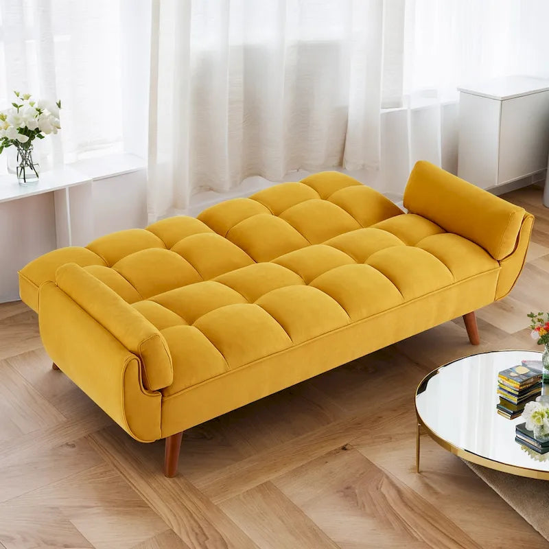 Canapé-lit futon de 191,5 cm (75,39 po), convertible et capitonné, avec dossier inclinable et capitonné.