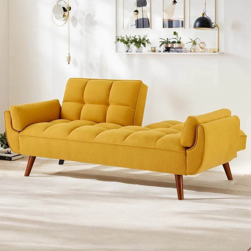 Canapé-lit futon de 191,5 cm (75,39 po), convertible et capitonné, avec dossier inclinable et capitonné.