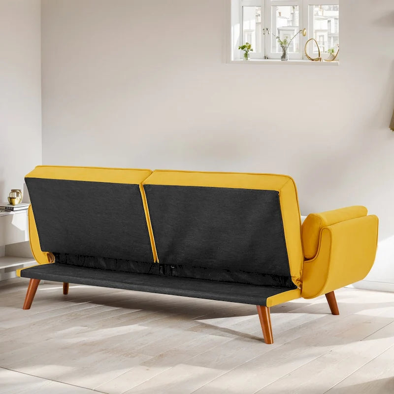 Canapé-lit futon de 191,5 cm (75,39 po), convertible et capitonné, avec dossier inclinable et capitonné.