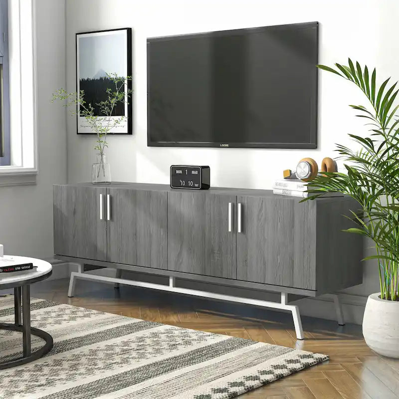 Meuble TV Adela moderne de 152 cm (60 pouces) avec base en métal et 4 portes