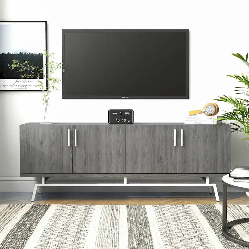 Meuble TV Adela moderne de 152 cm (60 pouces) avec base en métal et 4 portes