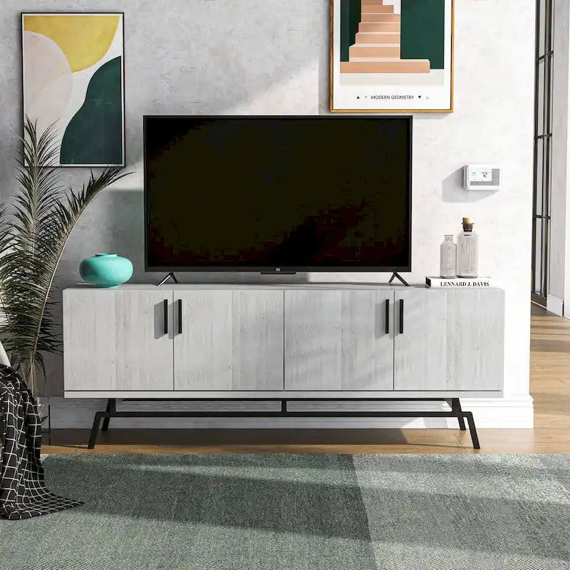 Meuble TV Adela moderne de 152 cm (60 pouces) avec base en métal et 4 portes