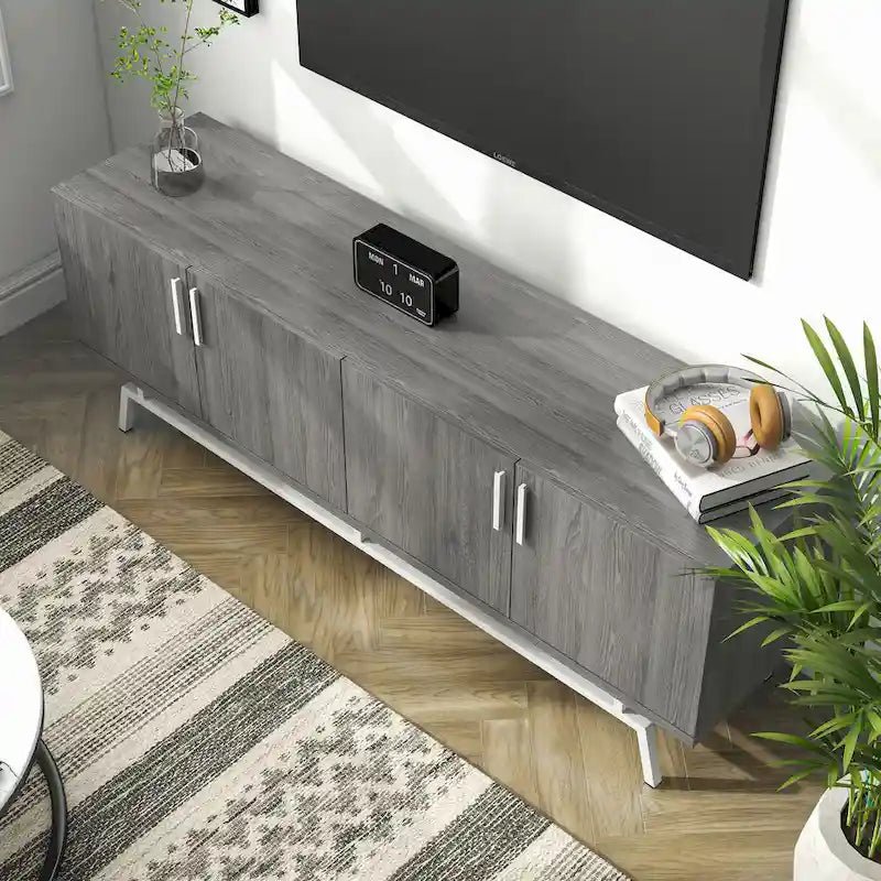 Meuble TV Adela moderne de 152 cm (60 pouces) avec base en métal et 4 portes