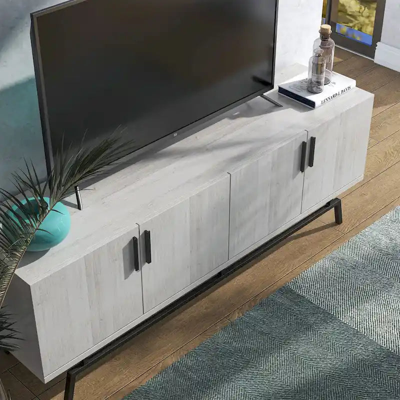 Meuble TV Adela moderne de 152 cm (60 pouces) avec base en métal et 4 portes