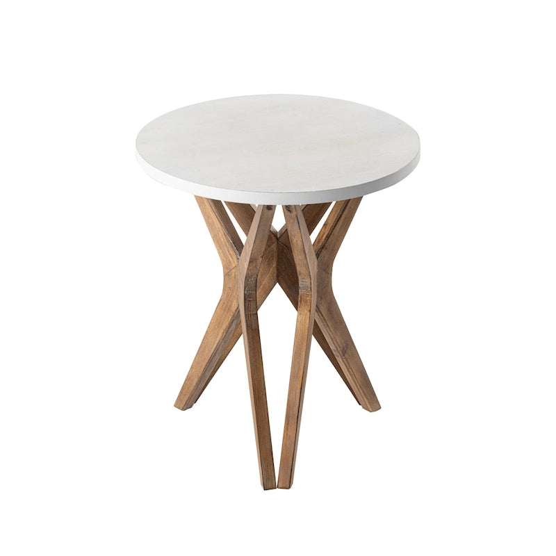 Ensemble de 2 tables d'appoint rondes COZAYH, style ferme, plateau blanc vieilli et piètement assorti, idéales pour une déco moderne, bohème ou champêtre.