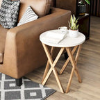 Ensemble de 2 tables d'appoint rondes COZAYH, style ferme, plateau blanc vieilli et piètement assorti, idéales pour une déco moderne, bohème ou champêtre.