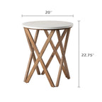 Ensemble de 2 tables d'appoint rondes COZAYH, style ferme, plateau blanc vieilli et piètement assorti, idéales pour une déco moderne, bohème ou champêtre.