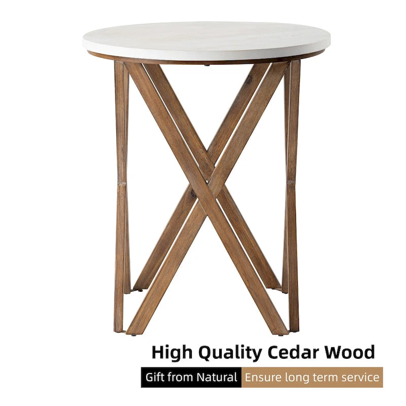 Ensemble de 2 tables d'appoint rondes COZAYH, style ferme, plateau blanc vieilli et piètement assorti, idéales pour une déco moderne, bohème ou champêtre.