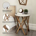 Ensemble de 2 tables d'appoint rondes COZAYH, style ferme, plateau blanc vieilli et piètement assorti, idéales pour une déco moderne, bohème ou champêtre.