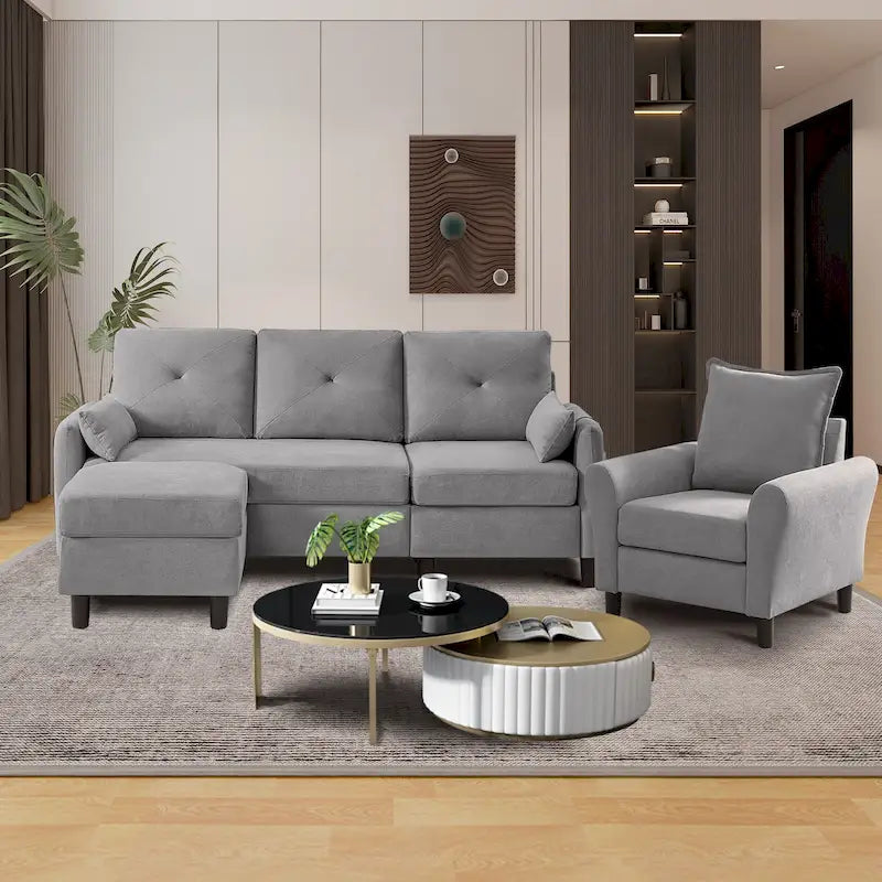 Ensemble canapé d'angle 3 pièces avec pouf et fauteuil