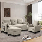 3-Pieces Sectional Sofa Set with Ottoman and Chair