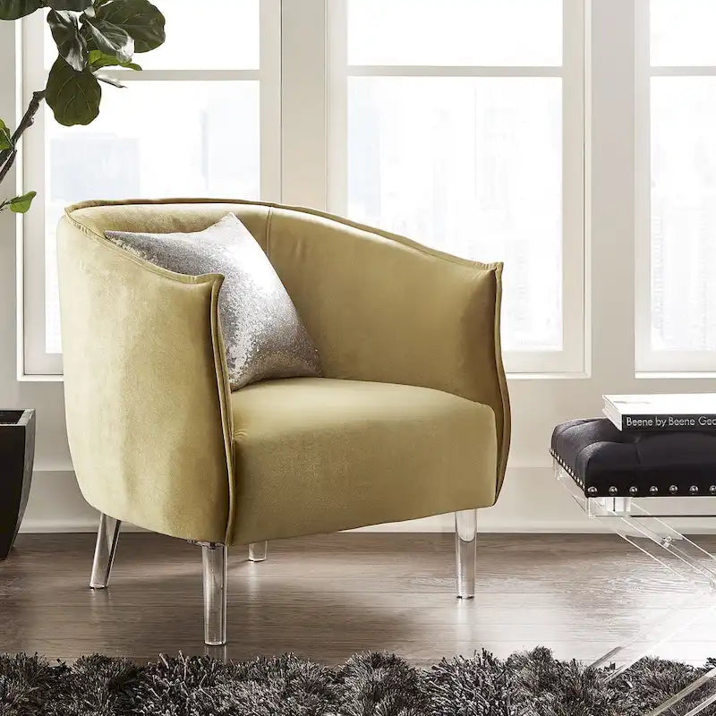 Fauteuil d'appoint Vianne en velours avec dossier incurvé et pieds en acrylique par iNSPIRE Q Bold