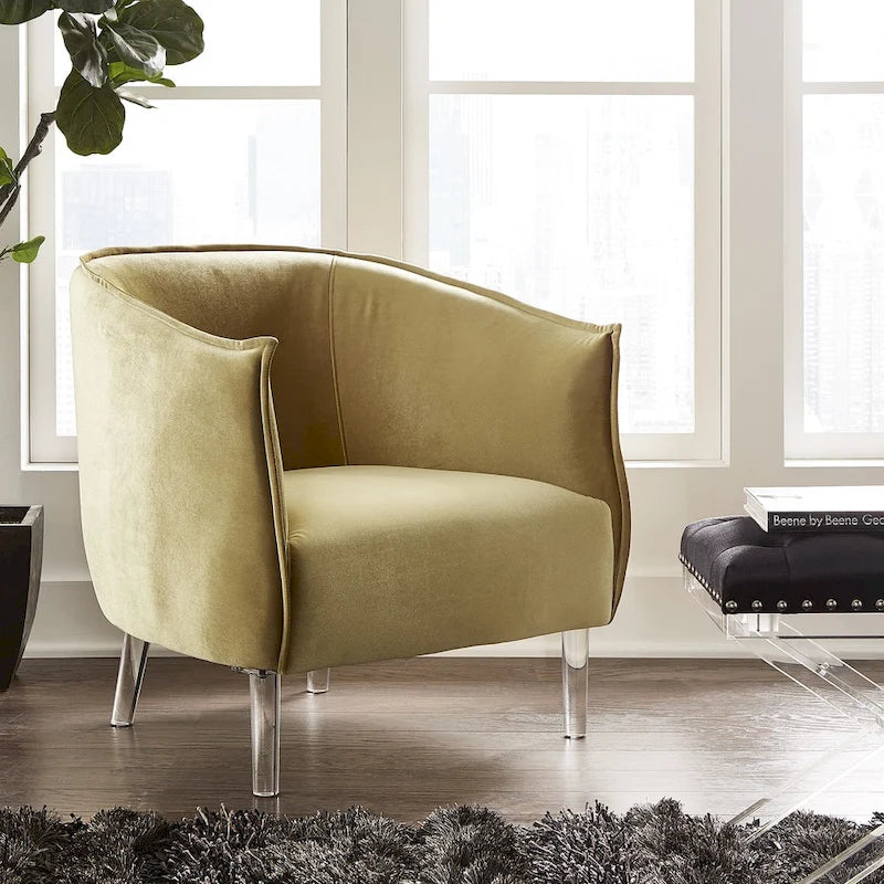 Fauteuil d'appoint Vianne en velours avec dossier incurvé et pieds en acrylique par iNSPIRE Q Bold