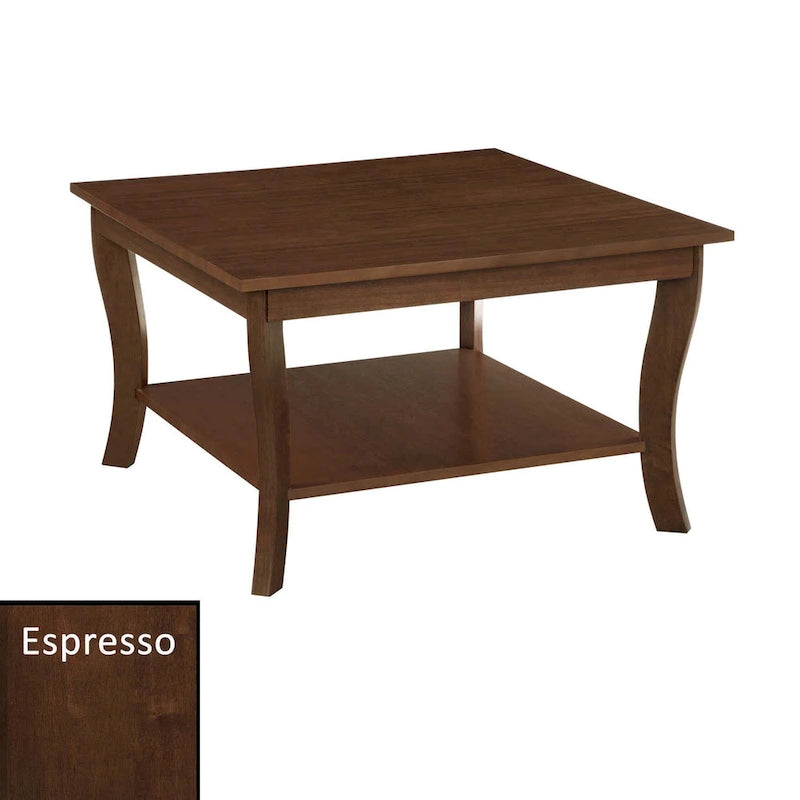 Table basse carrée American Heritage de Convenience Concepts avec étagère