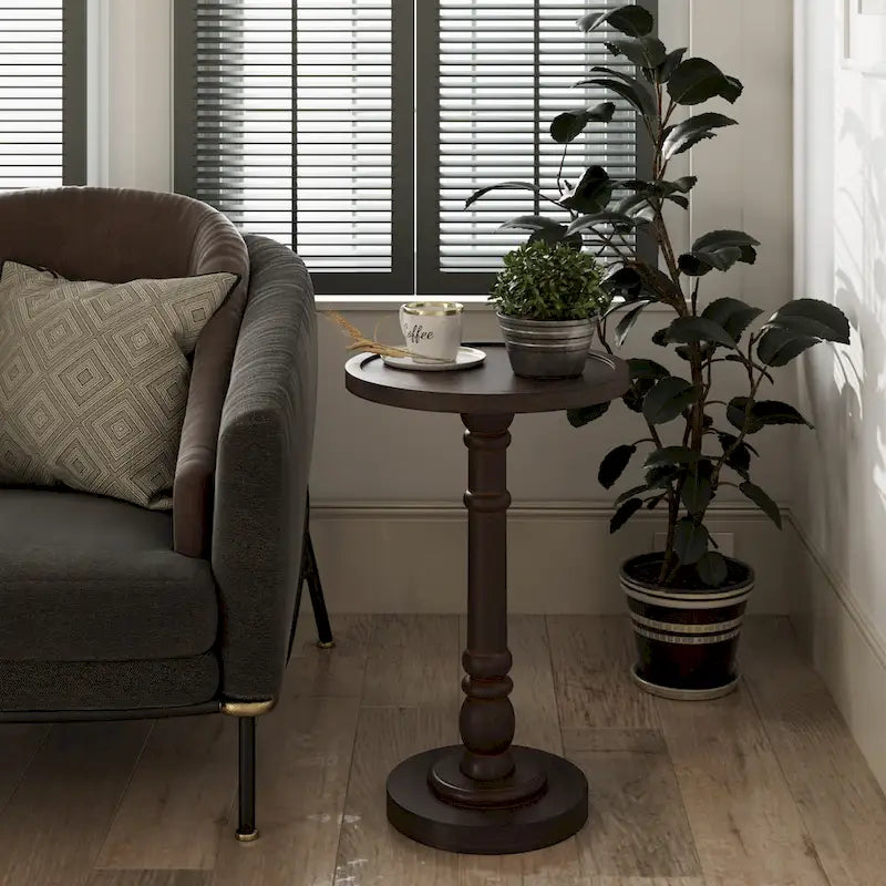 COZAYH Pedestal Small Drinking Table, Farmhouse Tray Top End Table, Distressed Finish, Traditional