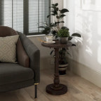 Table d'appoint COZAYH sur pied central, style campagnard, plateau plateau, finition vieillie, style traditionnel