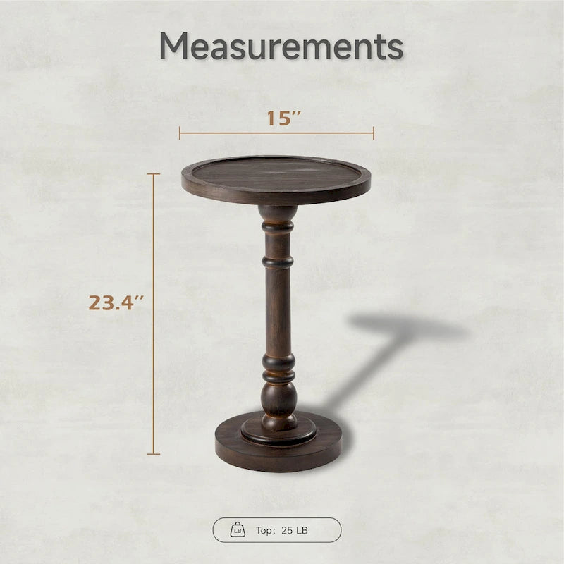 Table d'appoint COZAYH sur pied central, style campagnard, plateau plateau, finition vieillie, style traditionnel