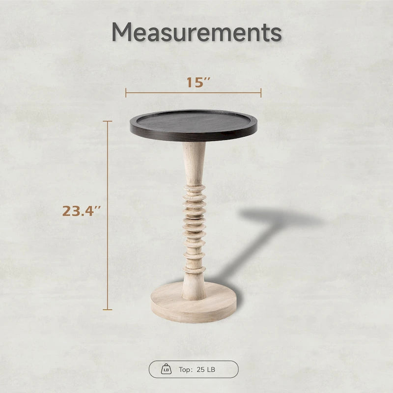Table d'appoint COZAYH sur pied central, style campagnard, plateau plateau, finition vieillie, style traditionnel