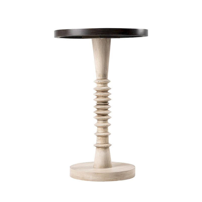 Table d'appoint COZAYH sur pied central, style campagnard, plateau plateau, finition vieillie, style traditionnel