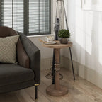 Table d'appoint COZAYH sur pied central, style campagnard, plateau plateau, finition vieillie, style traditionnel