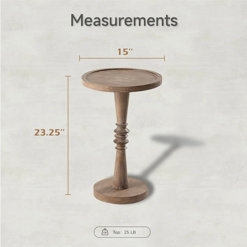Table d'appoint COZAYH sur pied central, style campagnard, plateau plateau, finition vieillie, style traditionnel