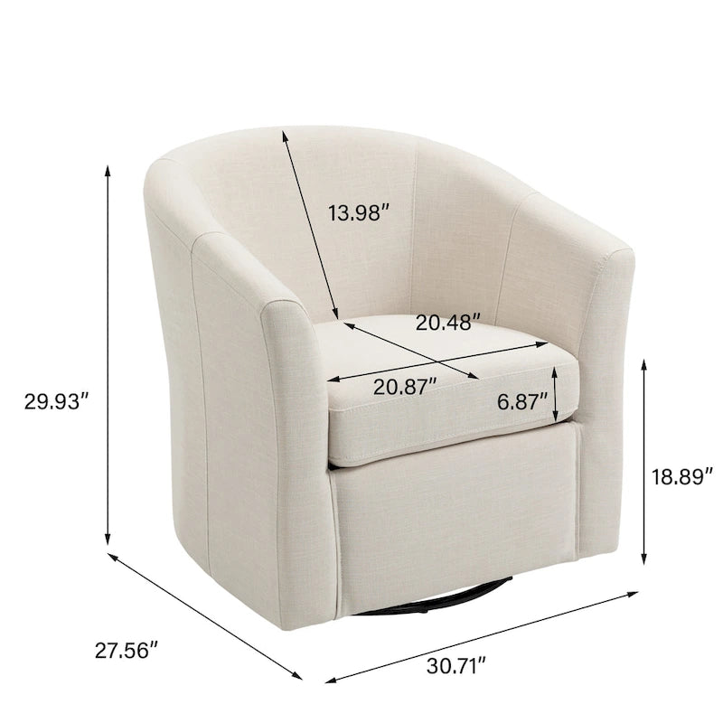 Fauteuil pivotant moderne rembourré de style tonneau, fauteuil d'appoint pour salon