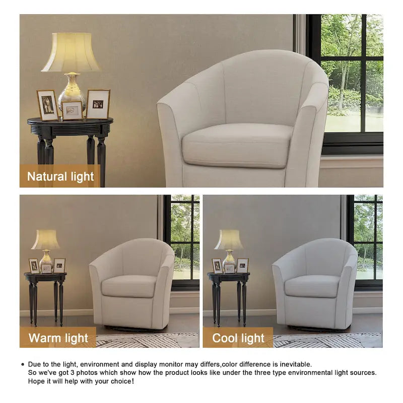 Fauteuil pivotant moderne rembourré de style tonneau, fauteuil d'appoint pour salon