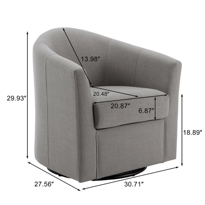 Fauteuil pivotant moderne rembourré de style tonneau, fauteuil d'appoint pour salon