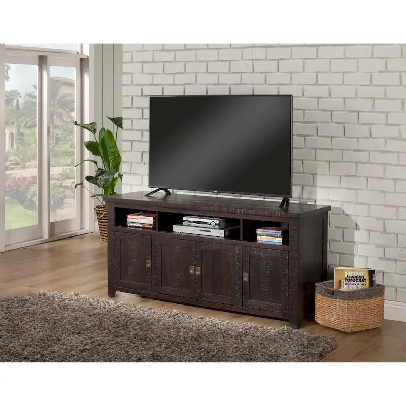 Meuble TV Nantucket en bois massif de 165 cm de large avec rangement