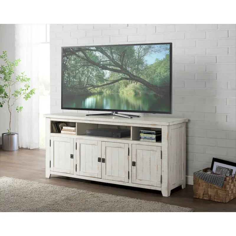 Meuble TV Nantucket en bois massif de 165 cm de large avec rangement