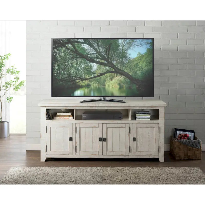 Meuble TV Nantucket en bois massif de 165 cm de large avec rangement