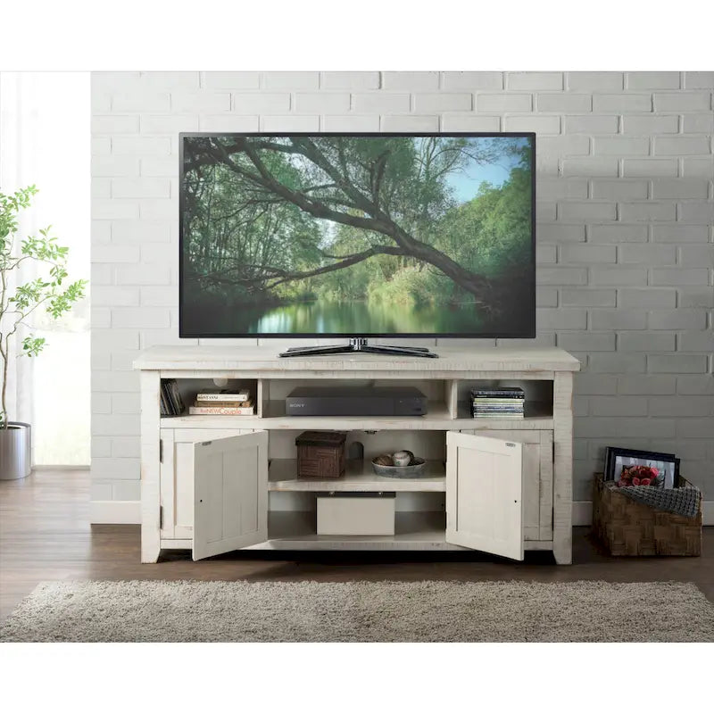 Meuble TV Nantucket en bois massif de 165 cm de large avec rangement