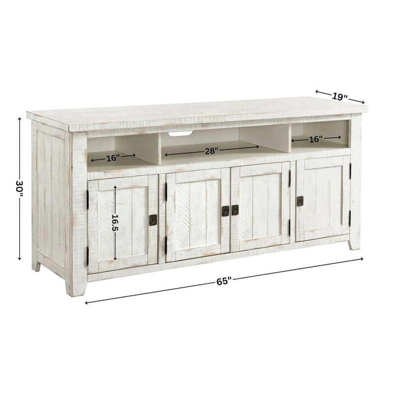 Meuble TV Nantucket en bois massif de 165 cm de large avec rangement