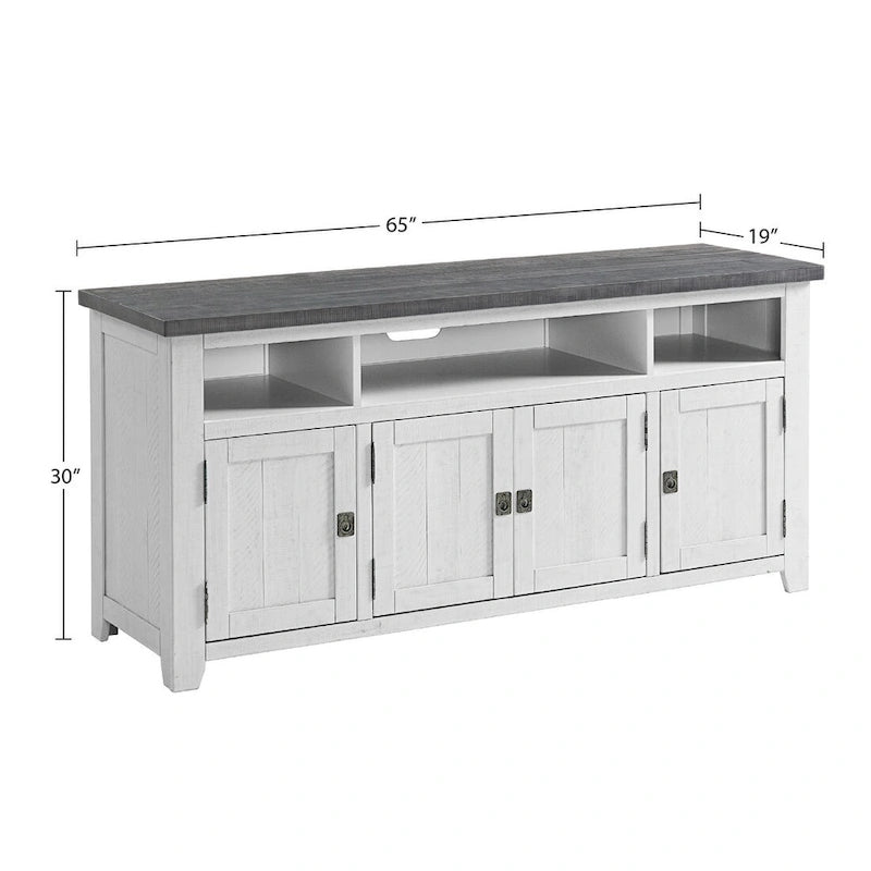 Meuble TV Nantucket en bois massif de 165 cm de large avec rangement