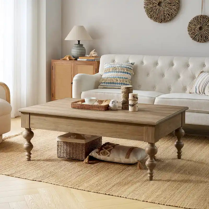 Table basse rectangulaire traditionnelle Gaston avec étagère de rangement par HULALA HOME