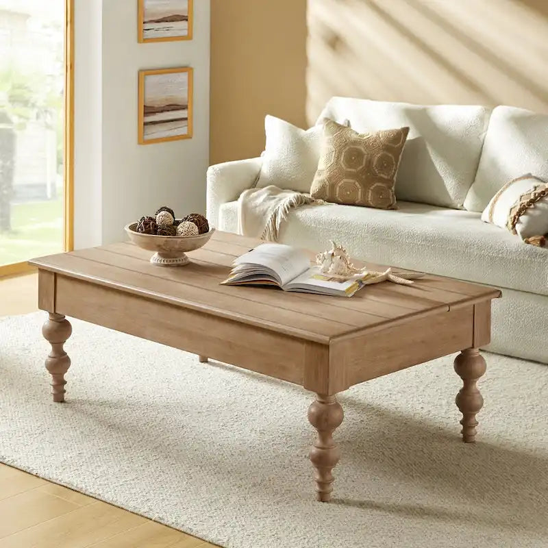 Table basse rectangulaire traditionnelle Gaston avec étagère de rangement par HULALA HOME